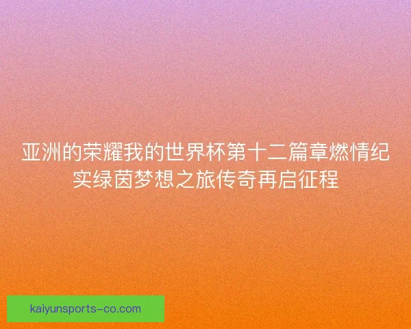 亚洲的荣耀我的世界杯第十二篇章燃情纪实绿茵梦想之旅传奇再启征程